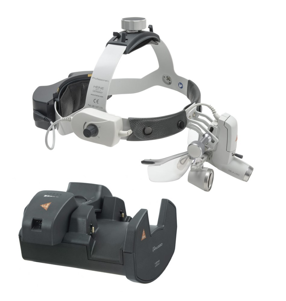 HEINE ML4 LED Kits avec Loupes HR 2.5x et S-GUARD, chargeur mural et mPack pour bandeau