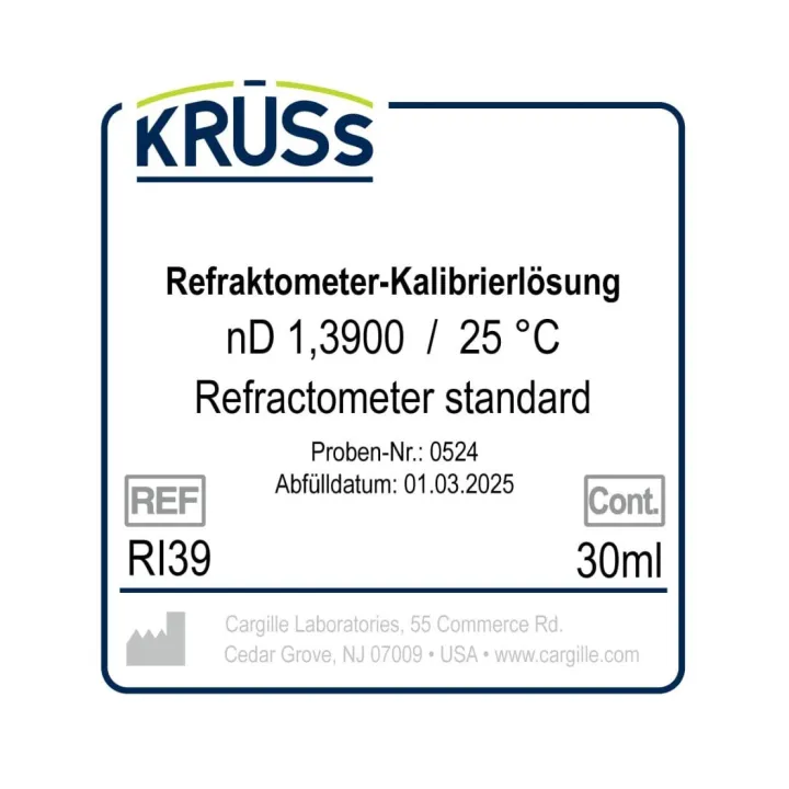 KRÜSS Liquide d'étalonnage pour réfractomètres nD 1.3900