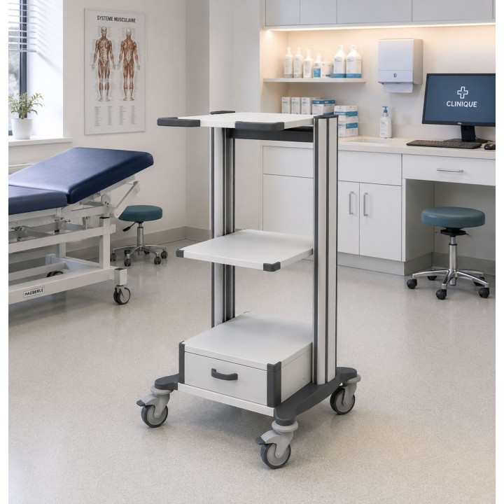 HAEBERLE toro – Chariot médical à 3 surfaces de travail (63 cm)