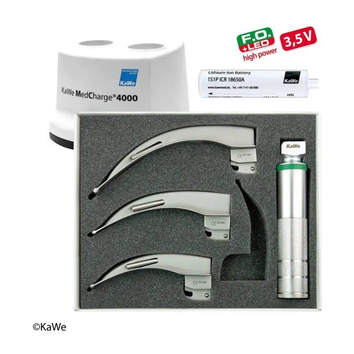 KaWe Kit de laryngoscope F.O. LED, adultes, 1 poignée, 3 lames, 3,5V